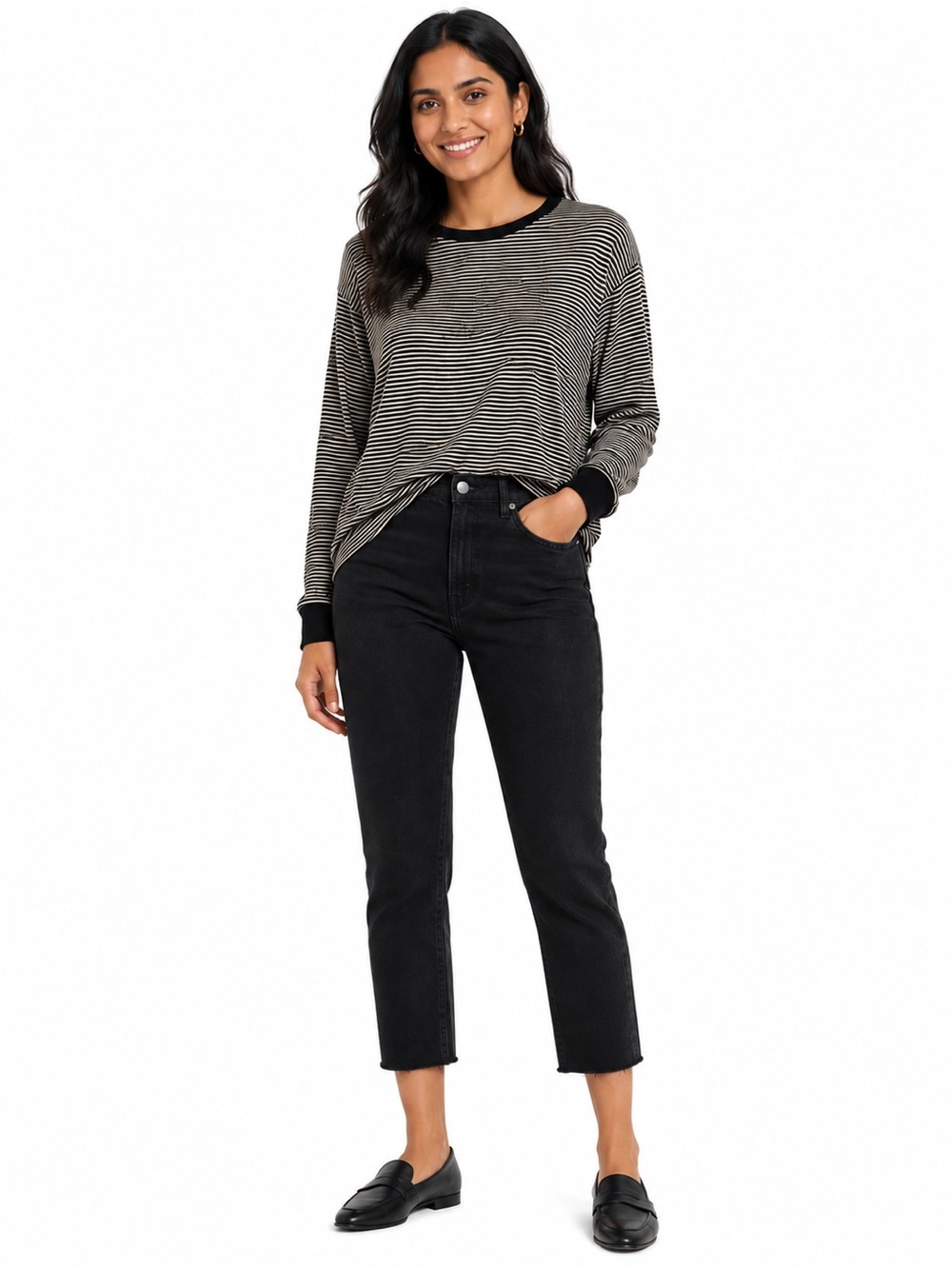 Terra & Sky Black & White Striped Long Sleeve Top – Size 2X (20W–22W)